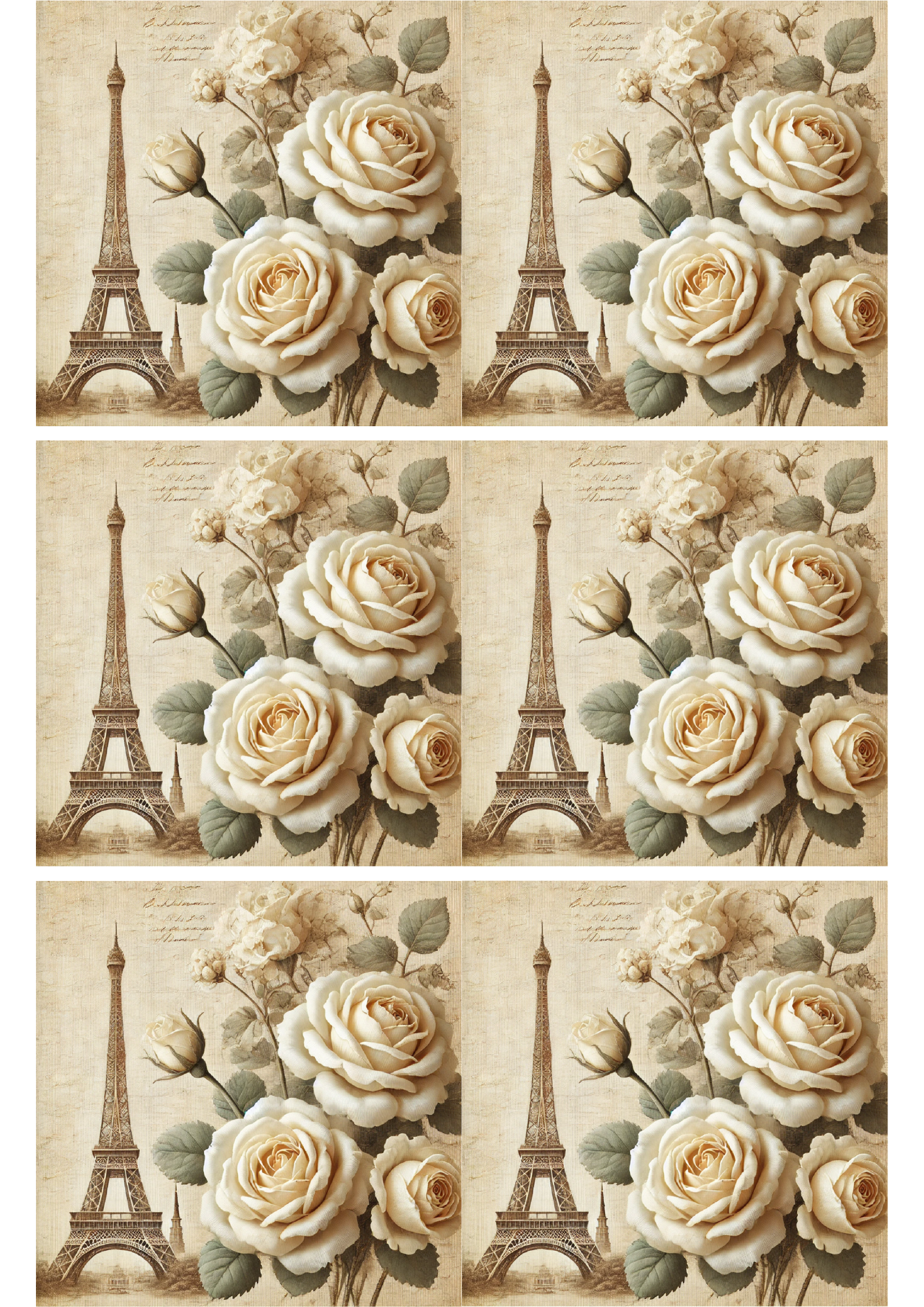 Reispapier für Decoupage Eiffelturm und Rosen Vintage Collage Kat. Nr. 2653