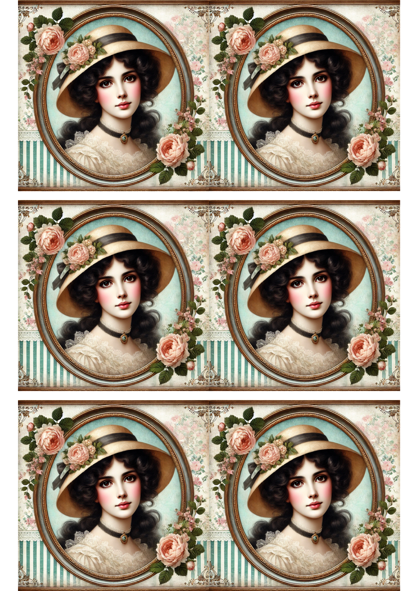 Reispapier für Decoupage, viktorianische Frau in ovaler Collage, Kat. Nr. 3179