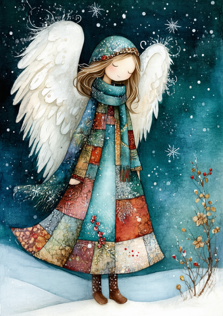 Rice Paper For Decoupage  Patchwork Winter Angel Full Cat. No. 10000