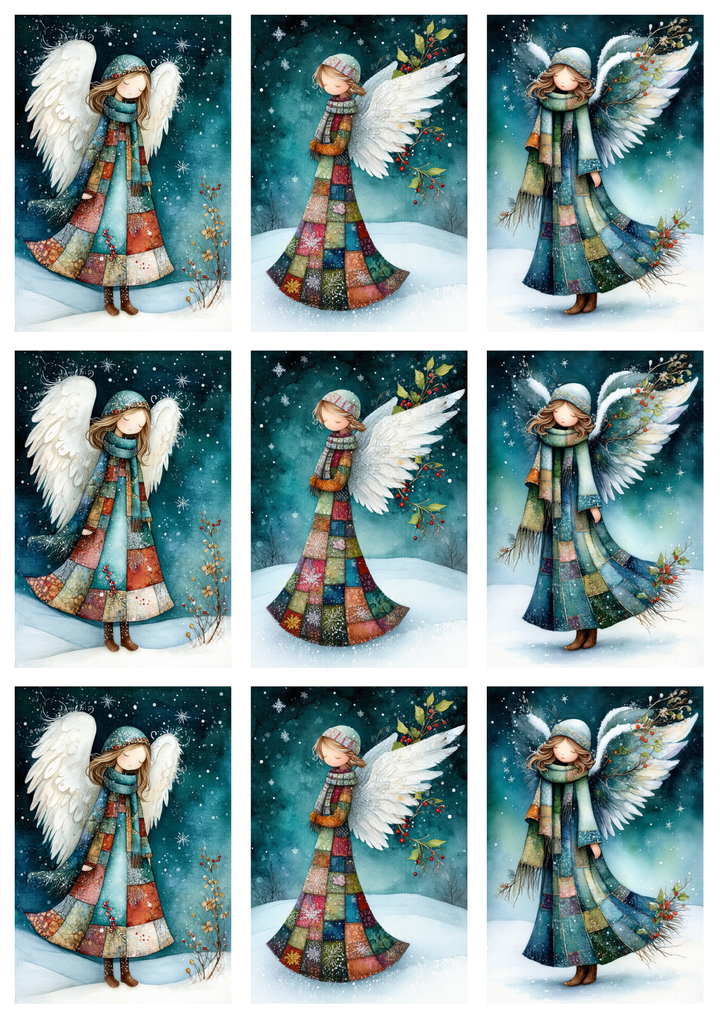 Rice Paper For Decoupage  Patchwork Winter Angel Collage Cat. No. 10001