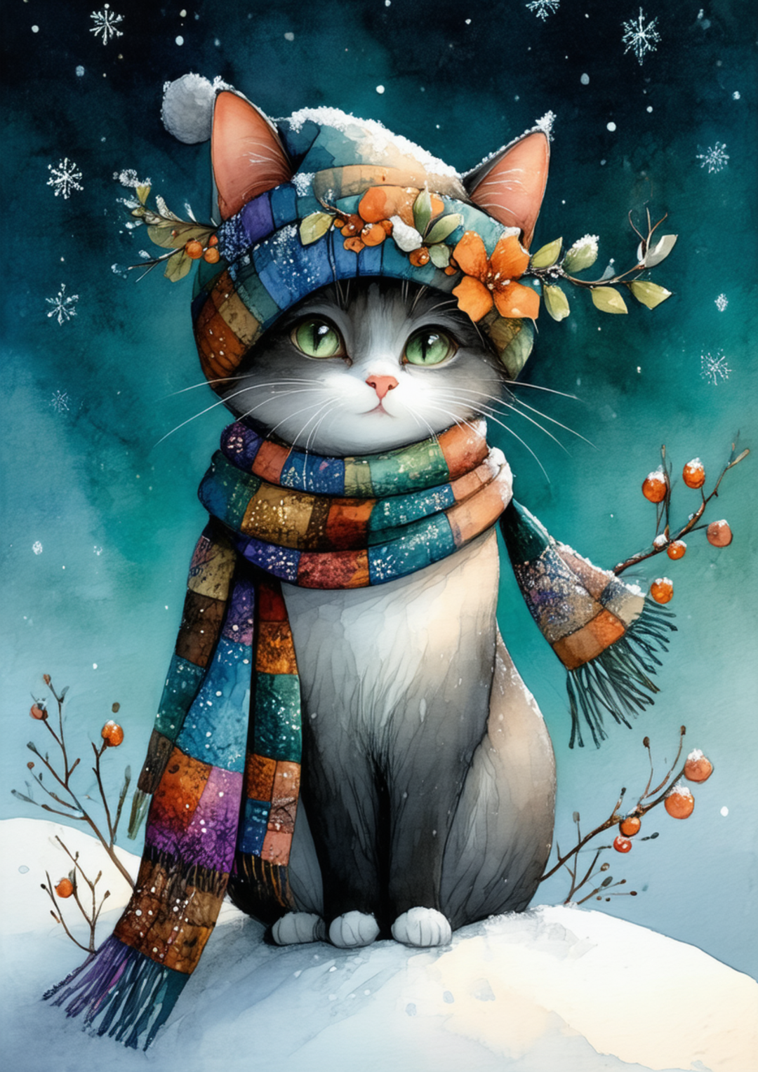 Rice Paper For Decoupage Winter Magic Cat Full Cat. No. 10019