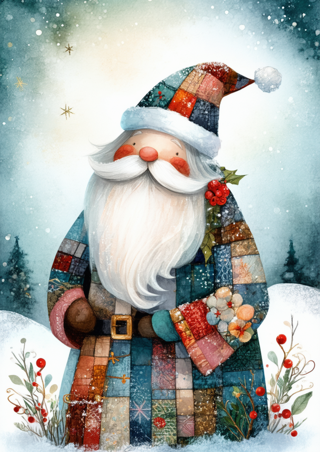 Rice Paper For Decoupage Patchwork Santa Full Cat. No. 10030