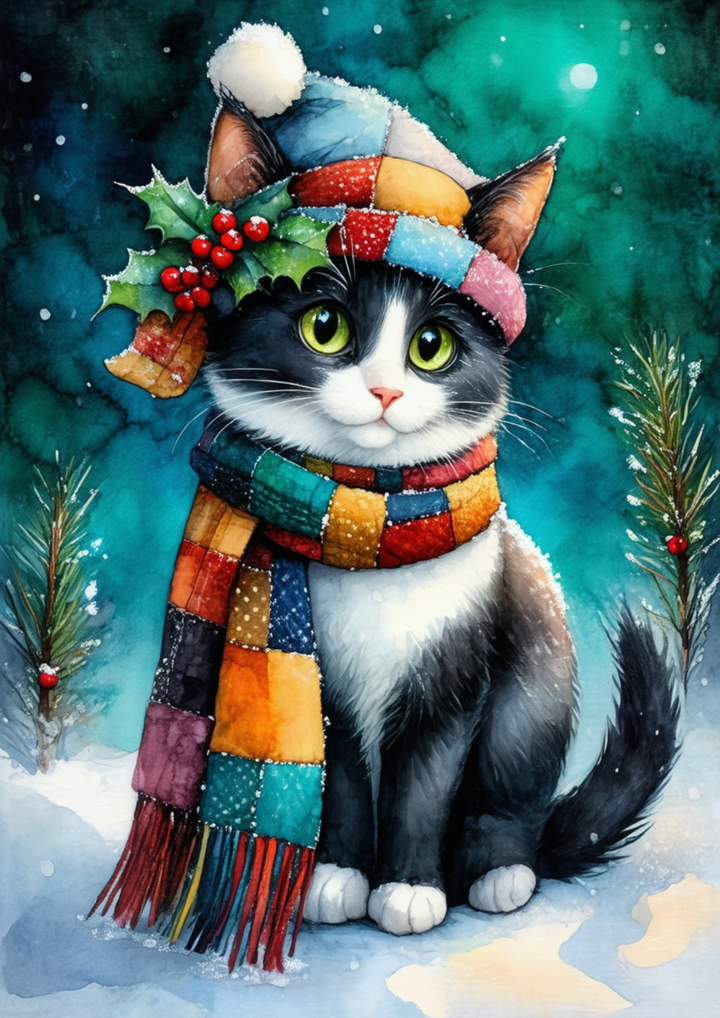 Rice Paper For Decoupage Festive Patchwork Cat Full Cat. No. 10042