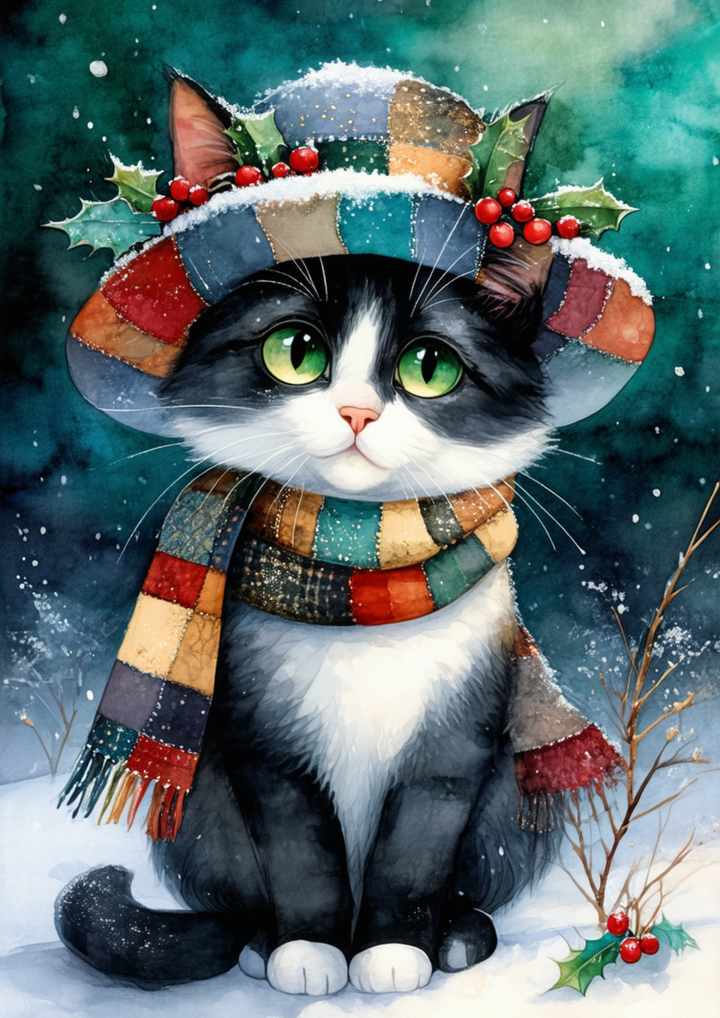 Rice Paper For Decoupage Festive Patchwork Cat Full Cat. No. 10043