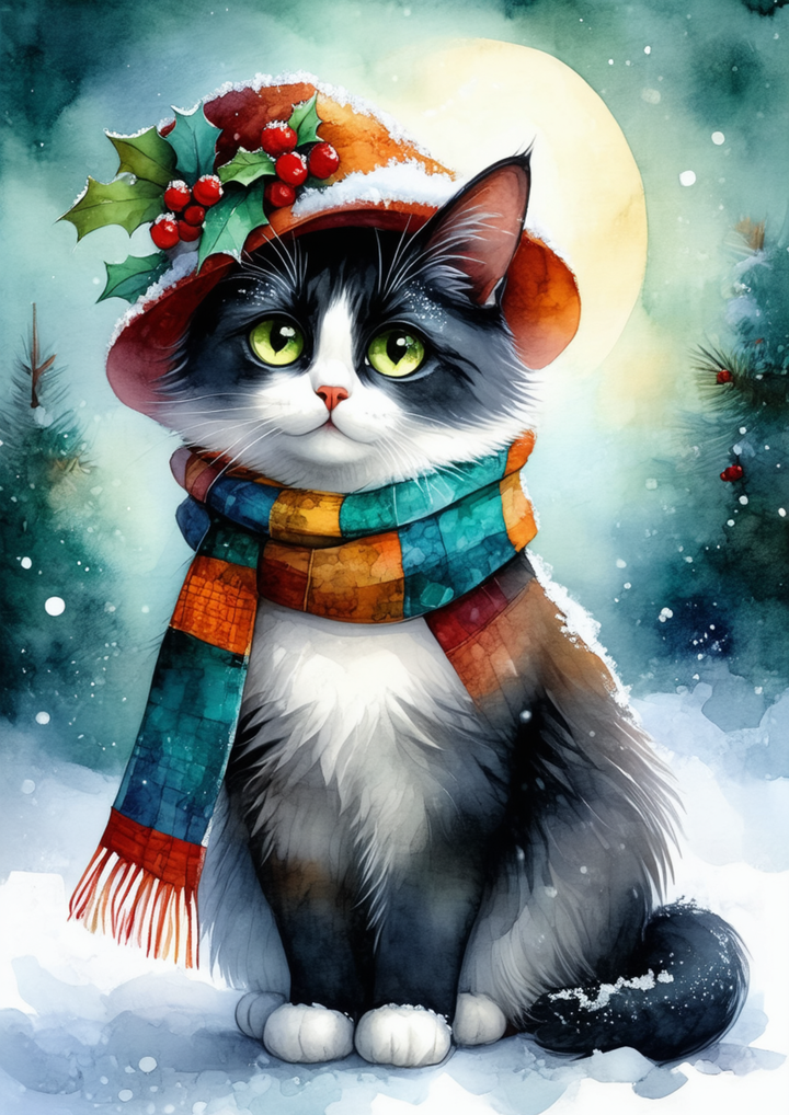 Rice Paper For Decoupage The Cosy Christmas Cat Full Cat. No. 10044