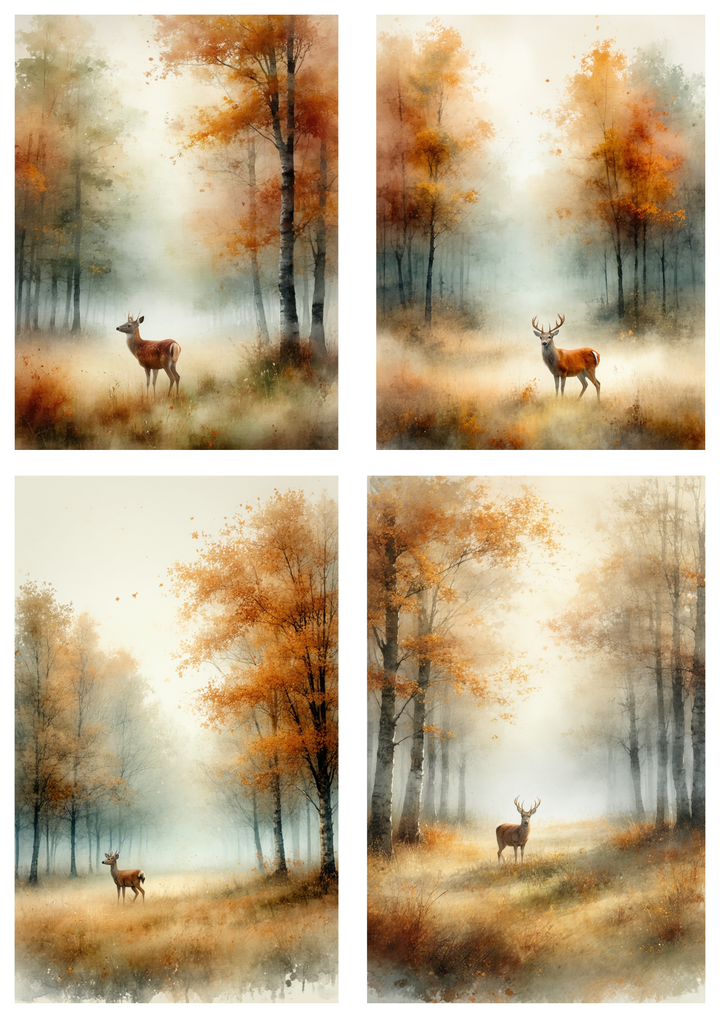 Rice Paper For Decoupage Autumn Landscape &amp; Deer Collage Cat. No. 10054