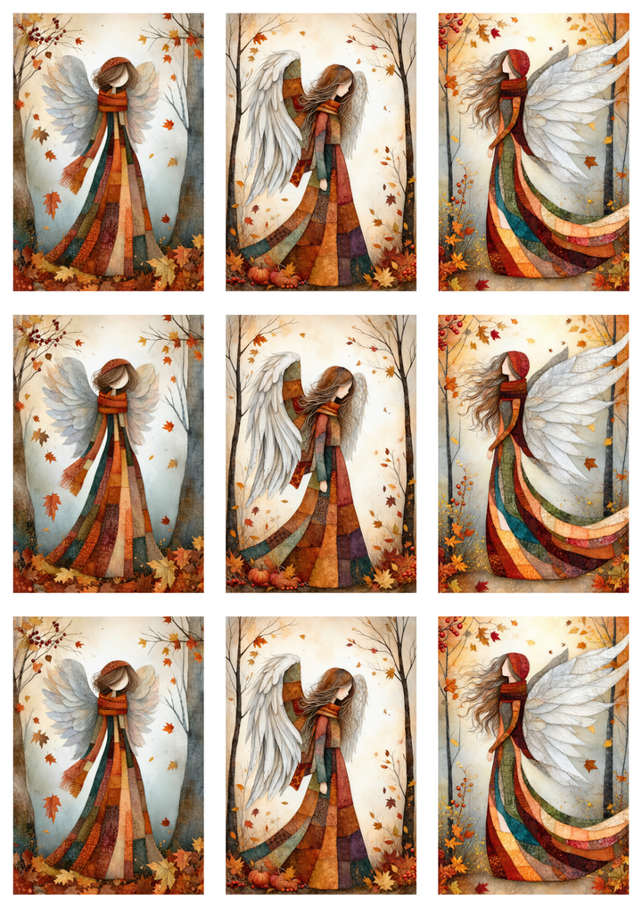 Rice Paper For Decoupage Autumn Patchwork Angel Collage Cat. No. 10056