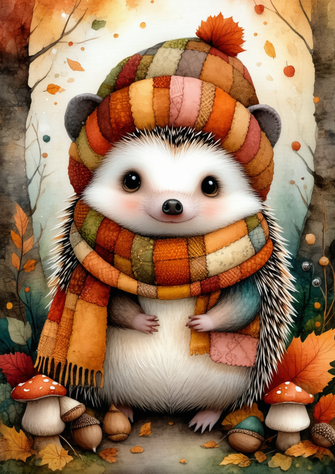 Rice Paper For Decoupage Autumn Patchwork Hedgehog Full Cat. No. 10057