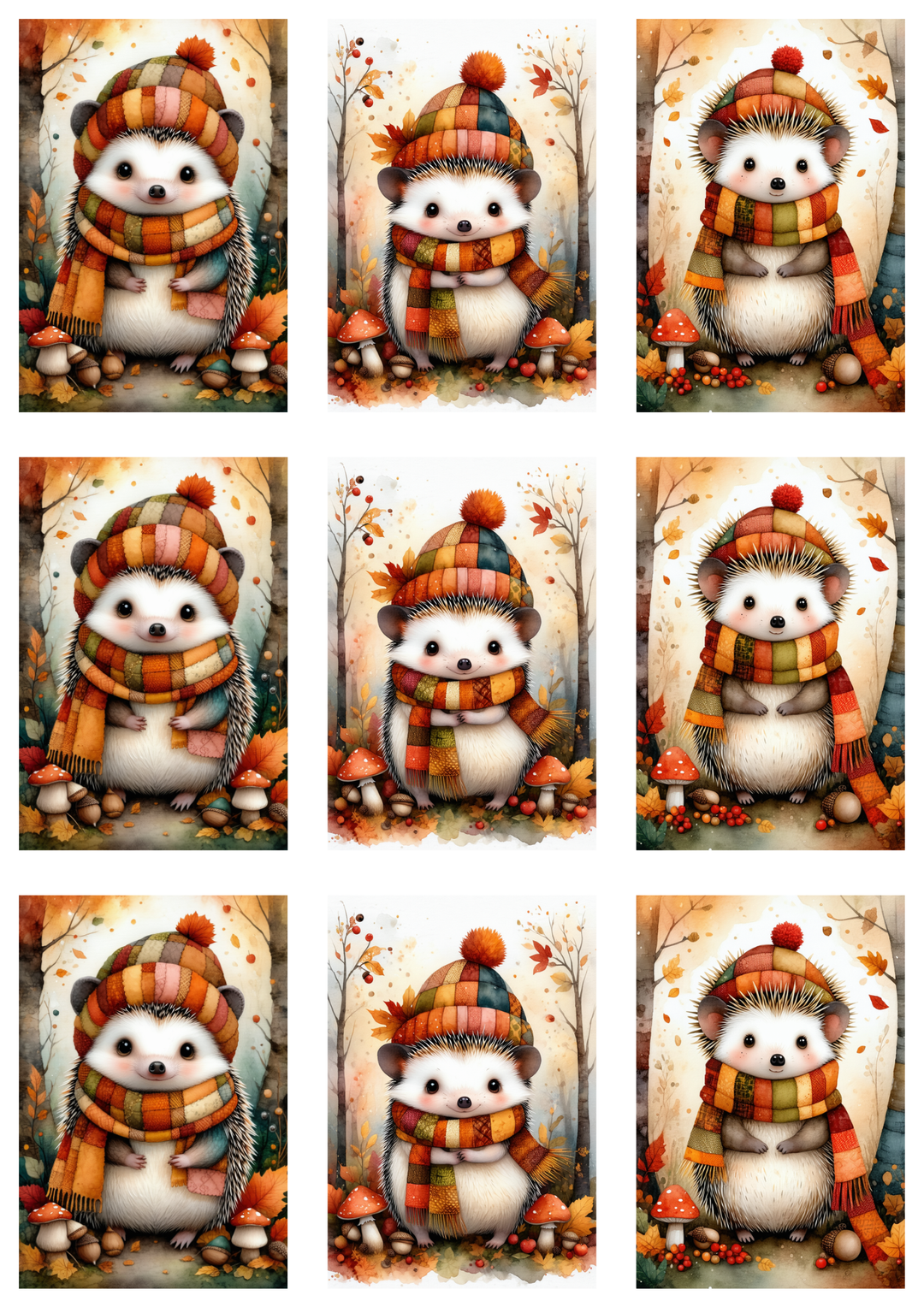 Rice Paper For Decoupage Autumn Patchwork Hedgehog Collage Cat. No. 10058