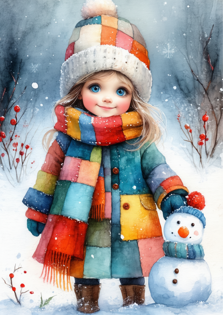 Rice Paper For Decoupage The Patchwork Girl and Snowman Full  Cat. No. 10059