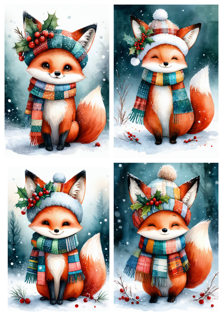 Rice Paper For Decoupage  Little Patchwork Fox Collage Cat. No. 10064