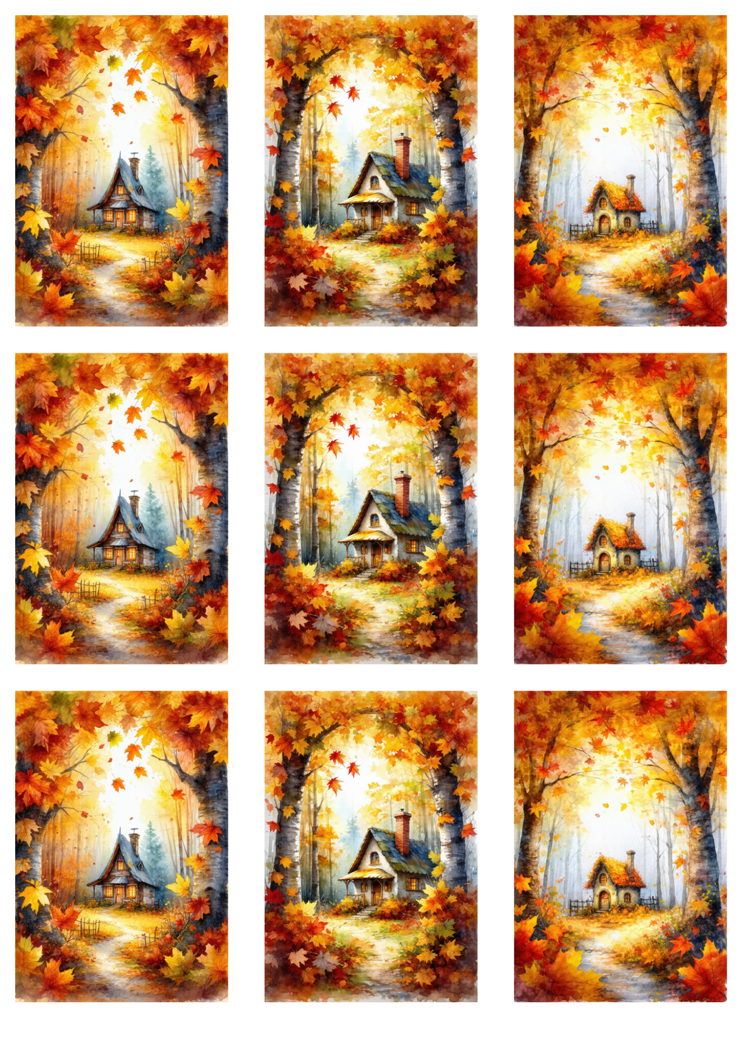 Rice Paper For Decoupage The Cottage in the Golden Woods Collage Cat. No. 10096