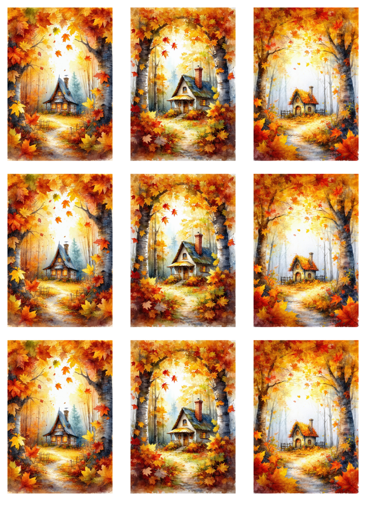 Rice Paper For Decoupage The Cottage in the Golden Woods Collage Cat. No. 10096