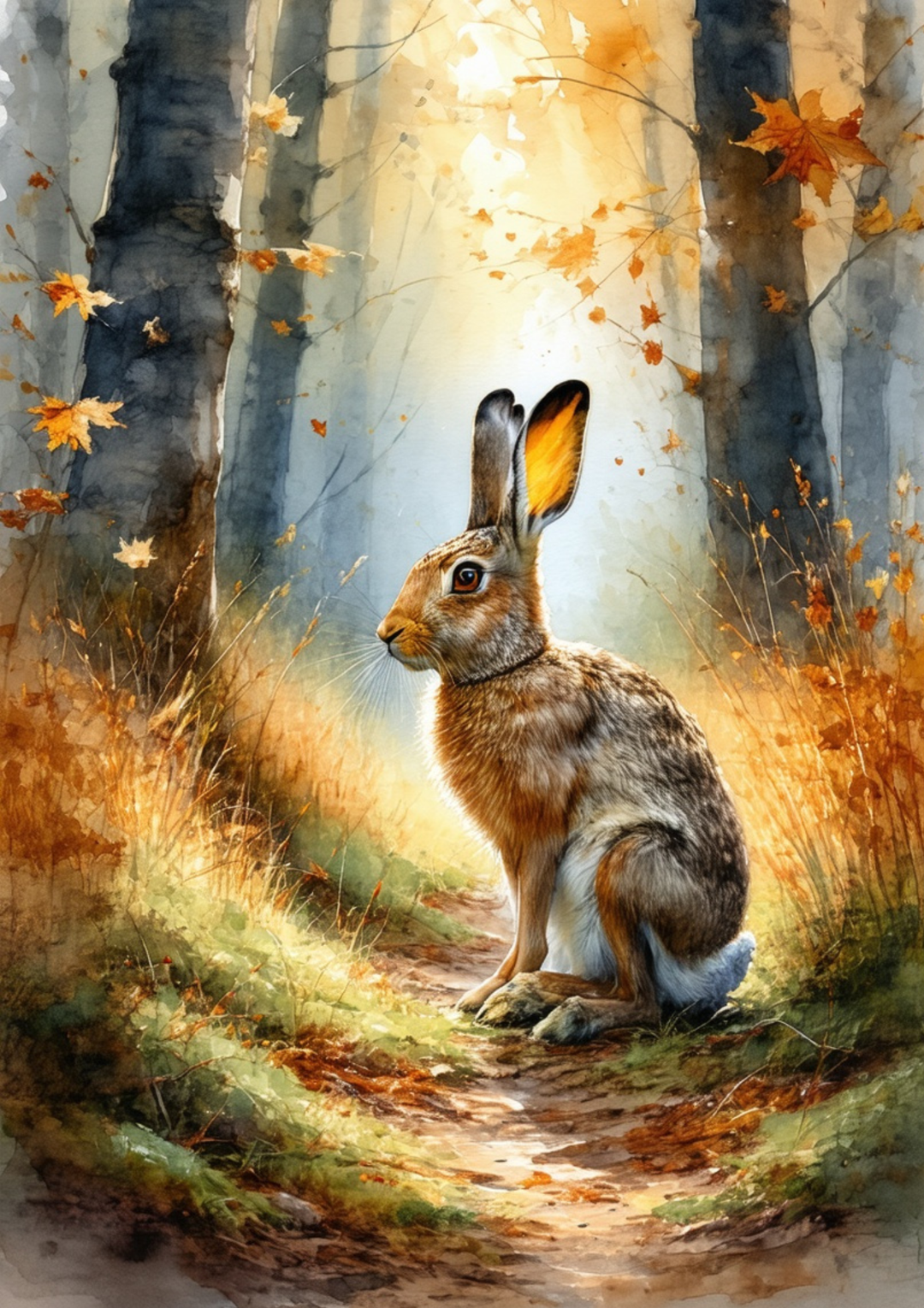 Rice Paper For Decoupage Wild Hare in the Autumn Forest Full Cat. No. 10097