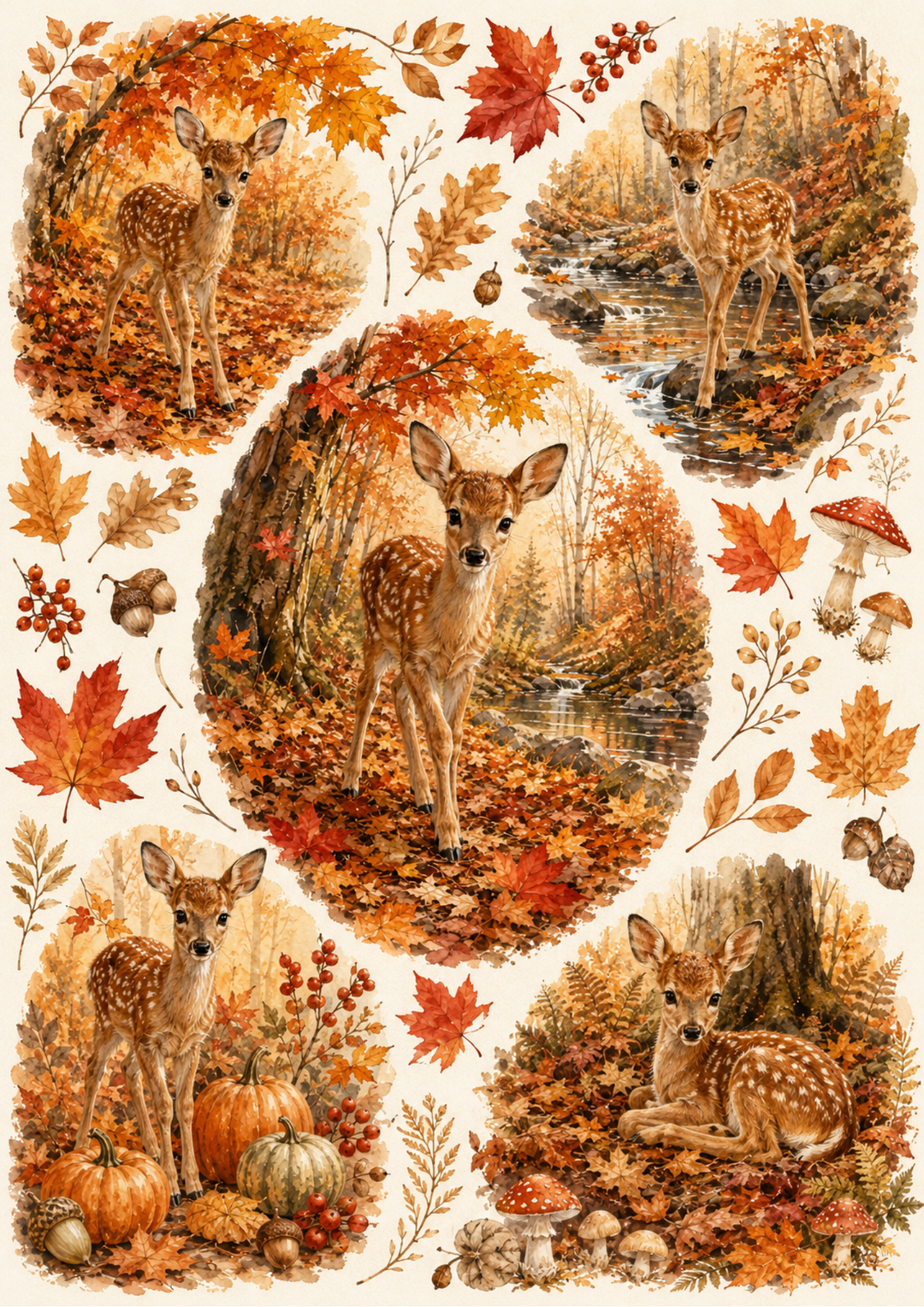Rice Paper For Decoupage  The Autumn Little Deer  Collage Cat. No. 10106