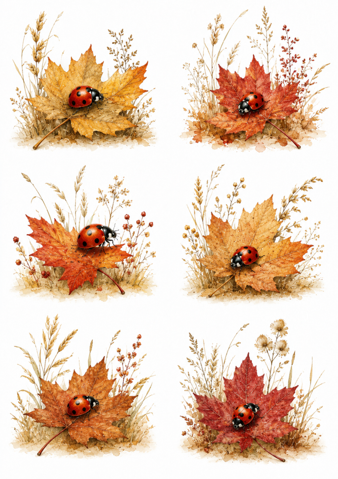 Rice Paper For Decoupage Autumn Ladybird on Leaf Collage Cat. No. 10122