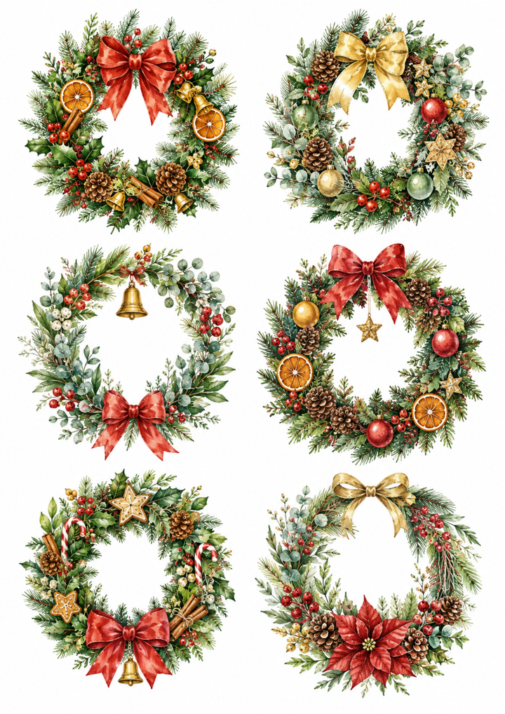 Rice Paper For Decoupage Christmas Wreath Collage Cat. No. 10147