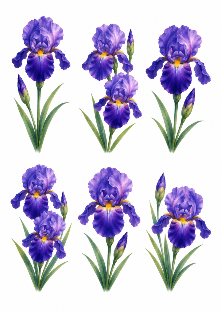 Rice Paper For Decoupage Purple Iris Collage Cat. No. 10162