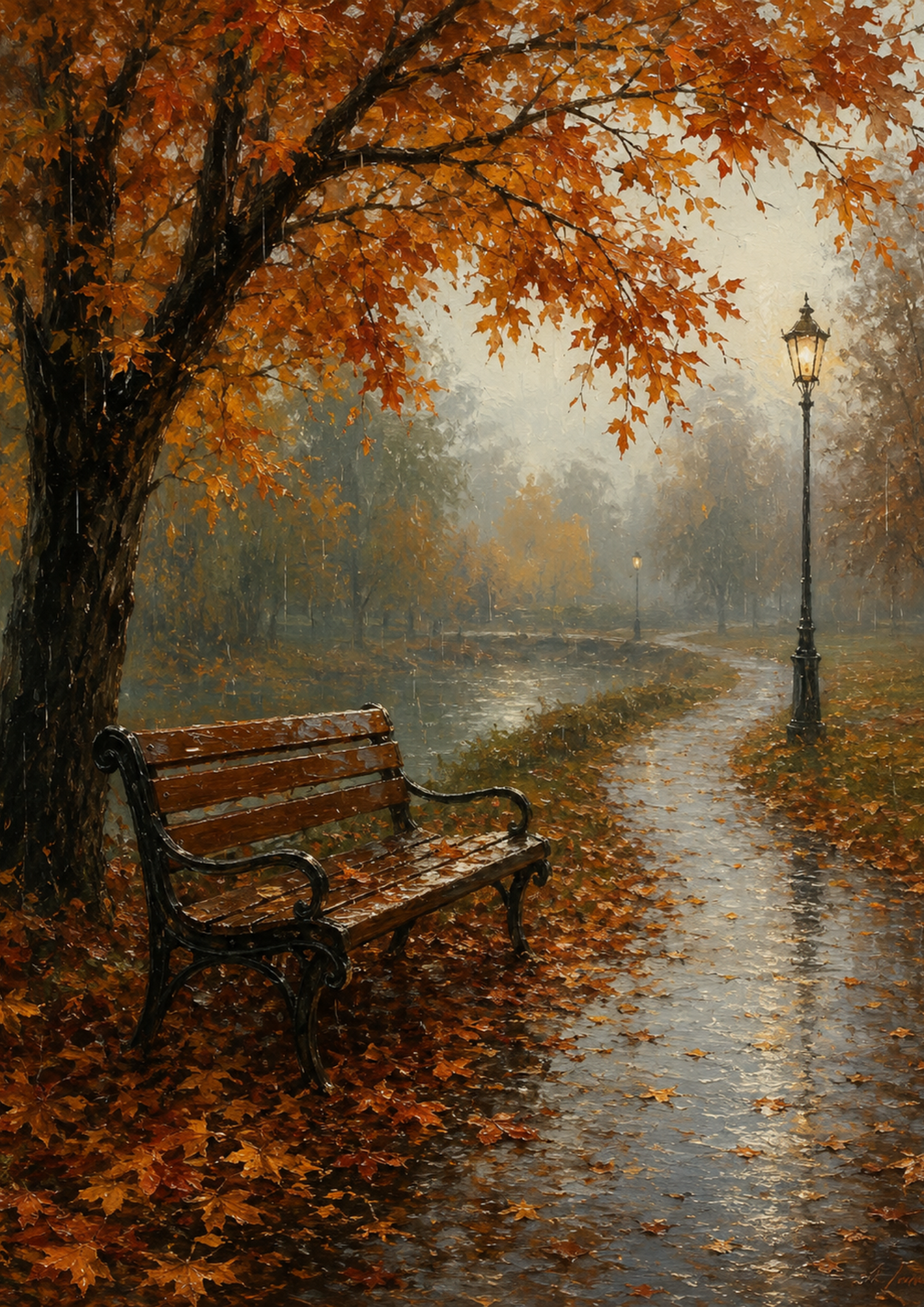 Rice Paper For Decoupage Autumn Rainy Park Full  Cat. No. 10169