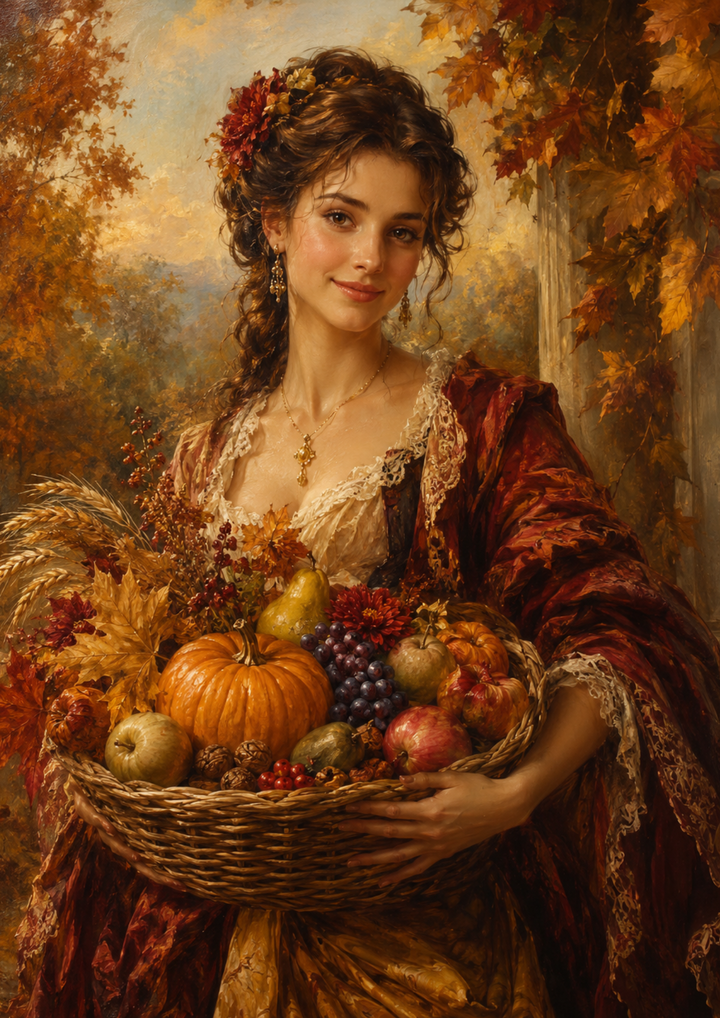 Rice Paper For Decoupage Autumn Harvest Lady Full  Cat. No. 10170