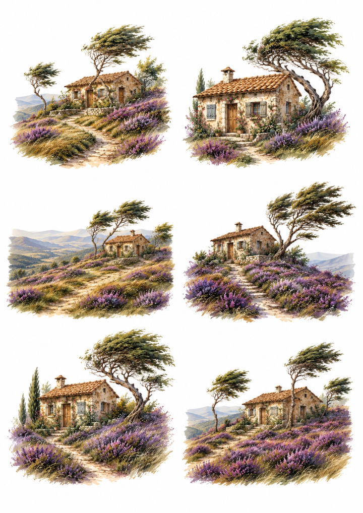Rice Paper For Decoupage Beautiful Provence Landscape Collage  Cat. No. 10171