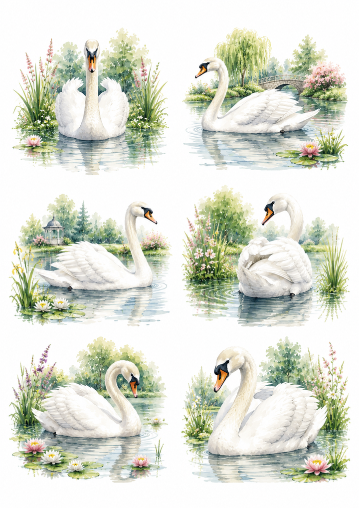 Rice Paper For Decoupage Majestic Swan Collage  Cat. No. 10186