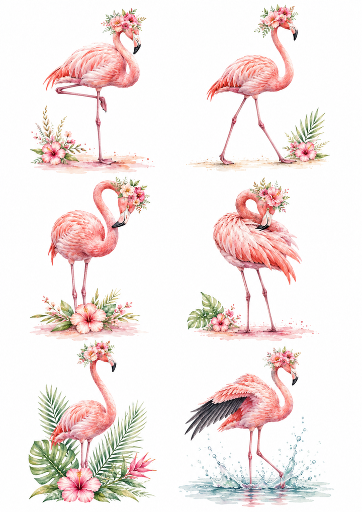 Rice Paper For Decoupage Pink Flamingo with Crown Collage Cat. No. 10202