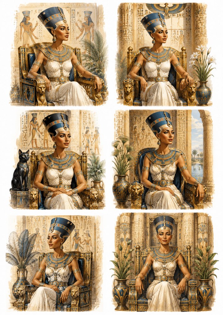 Rice Paper For Decoupage Nefertiti - Queen of the Nile Collage  Cat. No. 10224