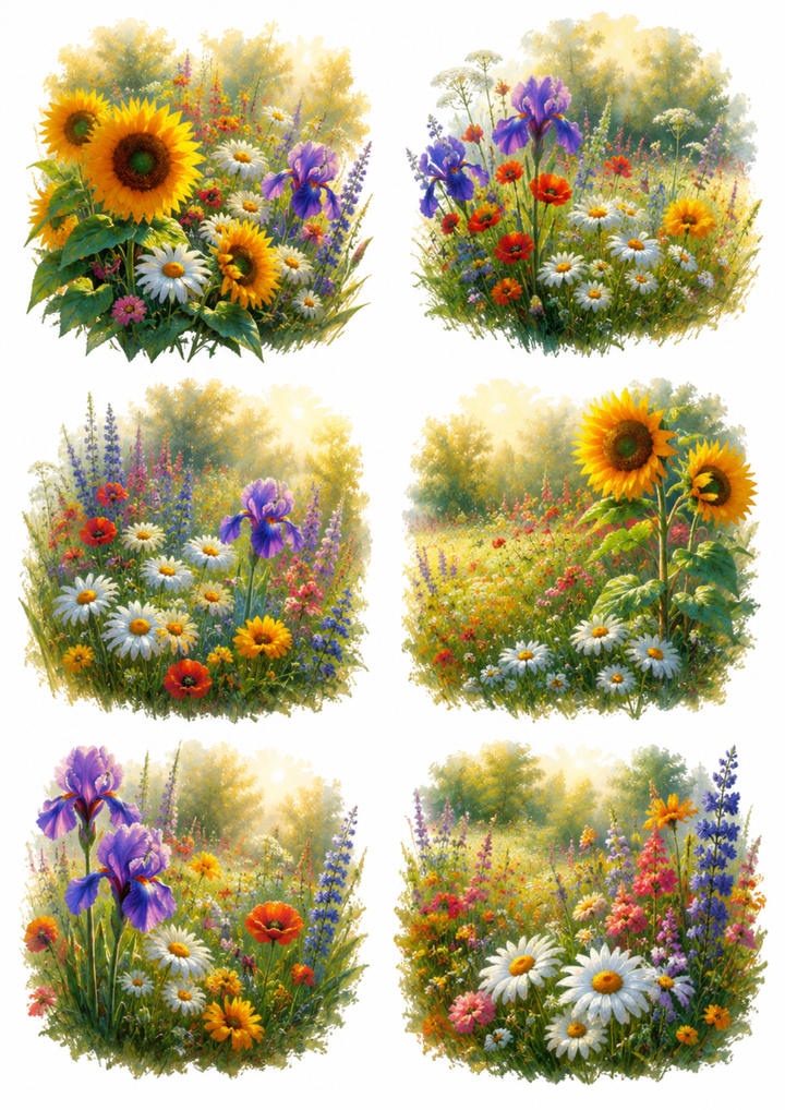 Rice Paper For Decoupage Summer Floral Meadow Collage Cat. No. 10248