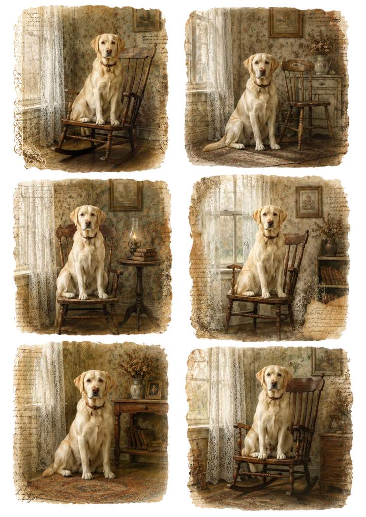 Rice Paper For Decoupage Sephia White Labrador Collage Cat. No. 10277