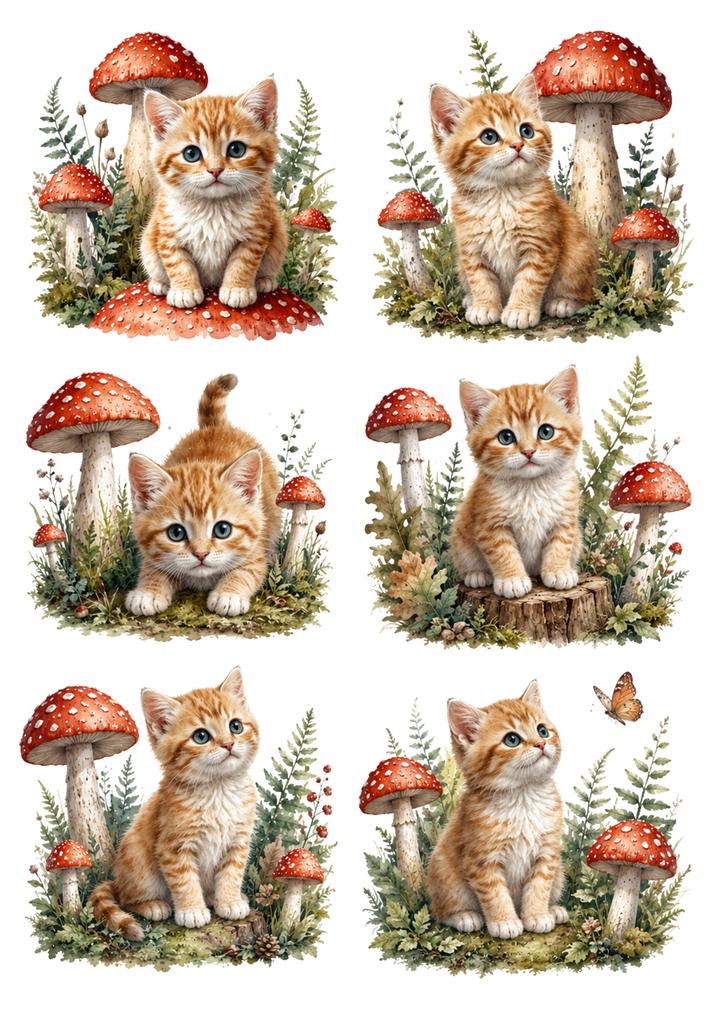 Rice Paper For Decoupage Kitten &amp; Toadstool Collage Cat. No. 10280