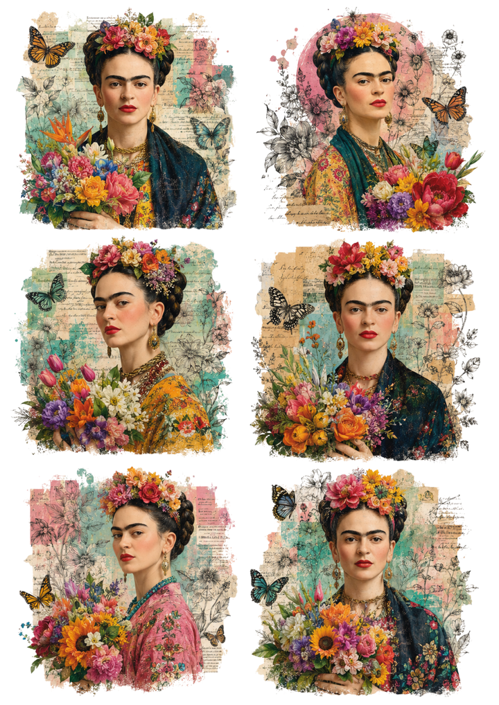Rice Paper For Decoupage Frida Kahlo Portrait Collage Cat. No. 10292