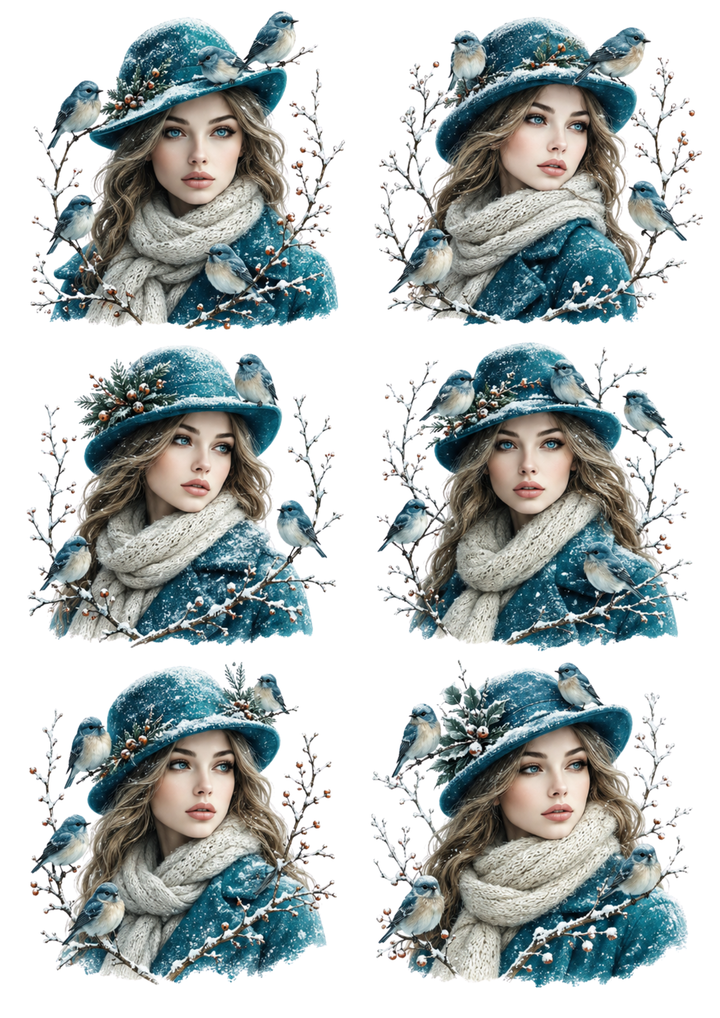 Rice Paper For Decoupage Elegance Woman &amp; Little Sparrows Collage Cat. No. 10301
