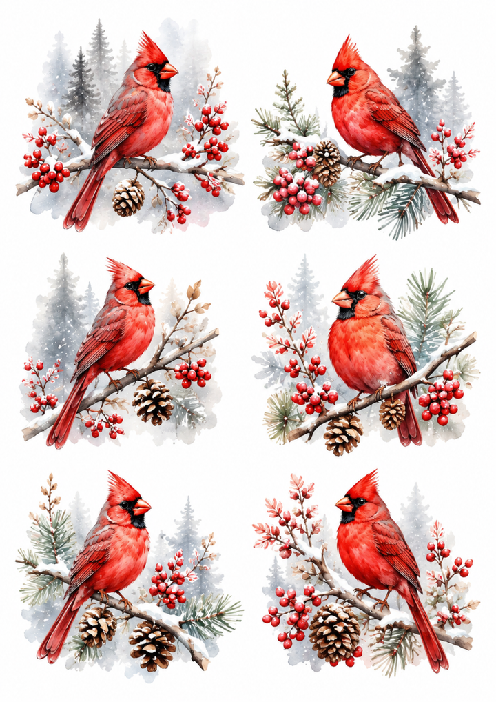 Rice Paper For Decoupage Winter Cardinals Collage Cat. No. 10332