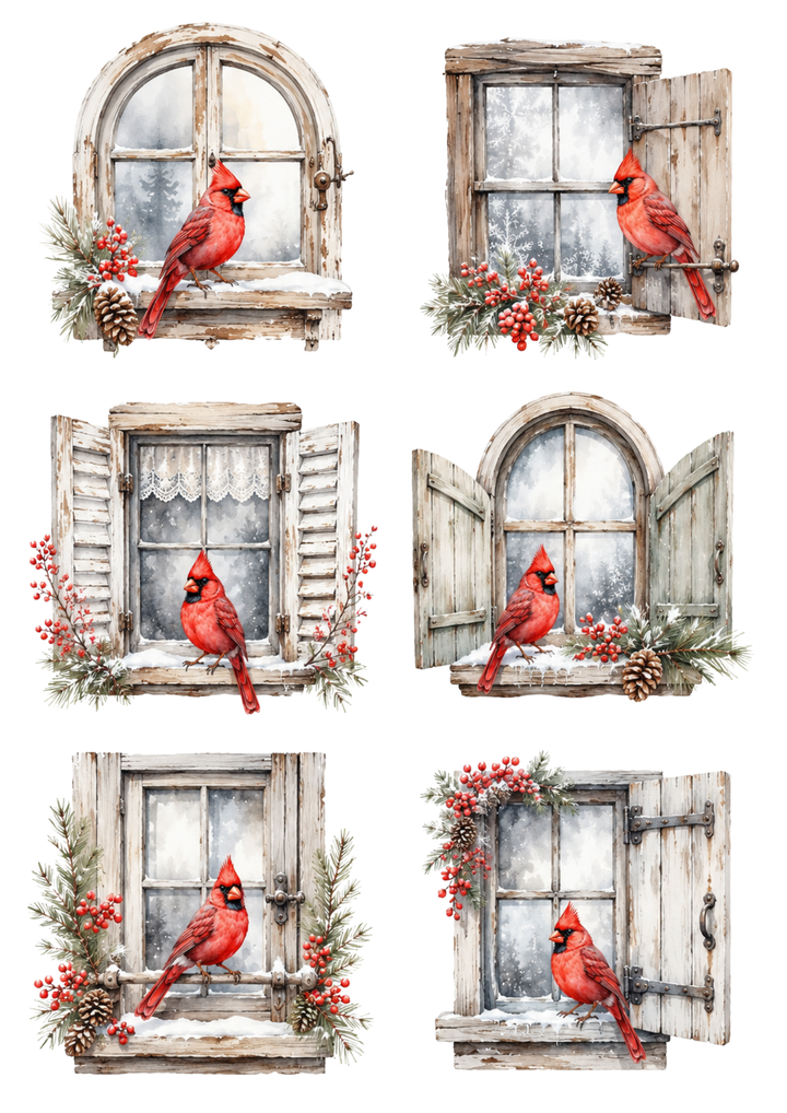 Rice Paper For Decoupage Winter Cardinals  Collage Cat. No. 10334