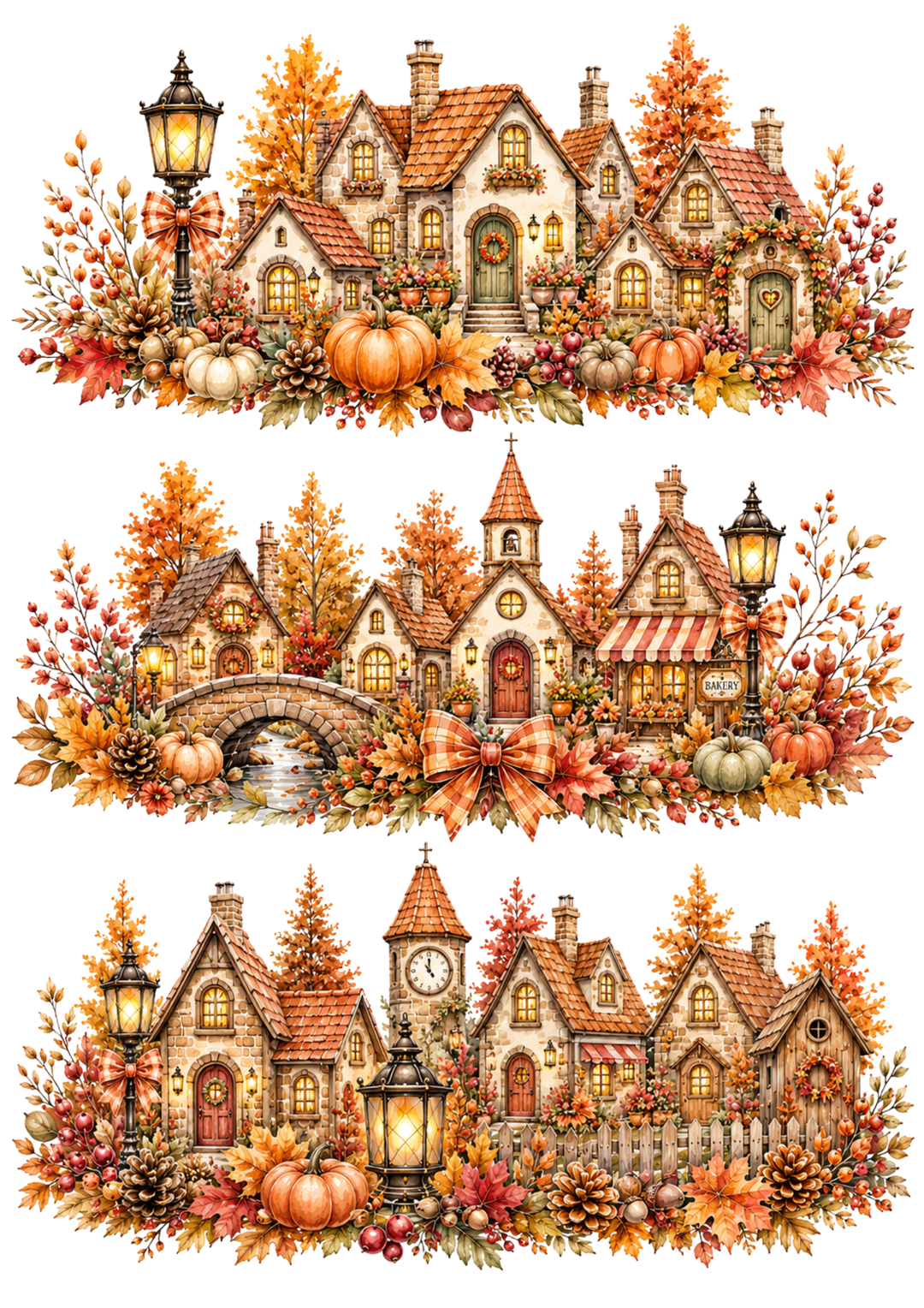 Rice Paper For Decoupage Autumn Town Garlands  Tones Collage Cat. No. 10342