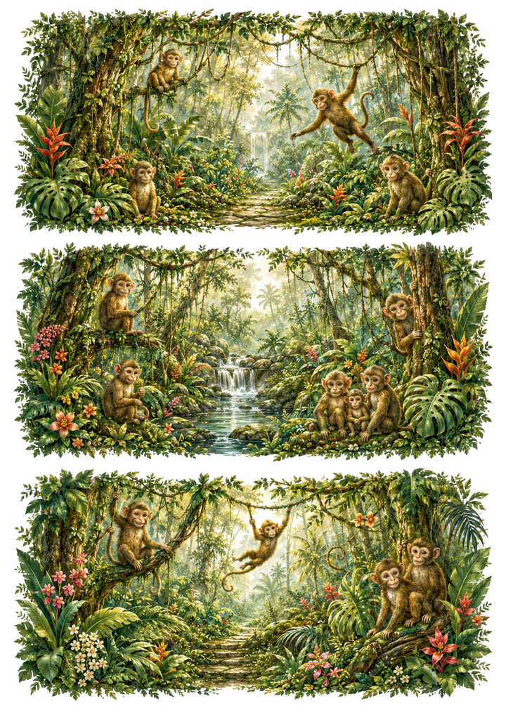 Rice Paper For Decoupage Monkey Jungle Collage Cat. No. 10355