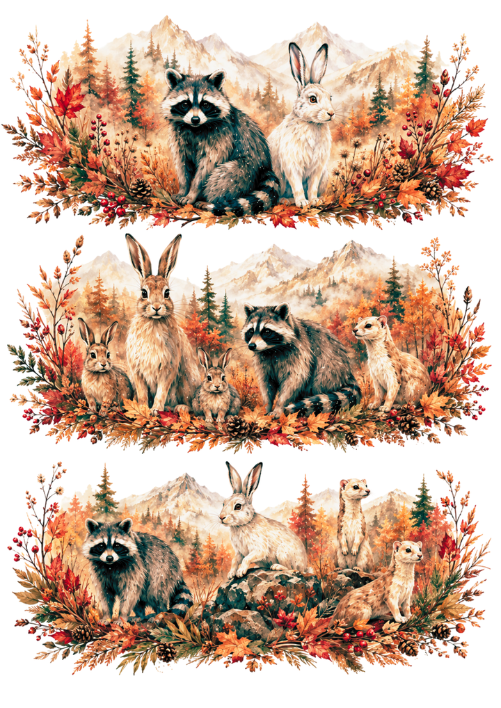 Rice Paper For Decoupage Autumn Woodland Animal Triptych Collage Cat. No. 10384