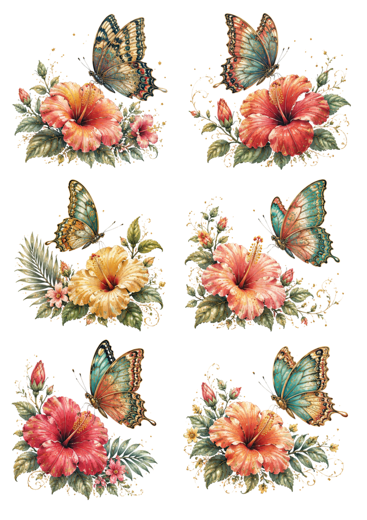 Rice Paper For Decoupage Flowers &amp; Butterflies Collage Cat. No. 10396