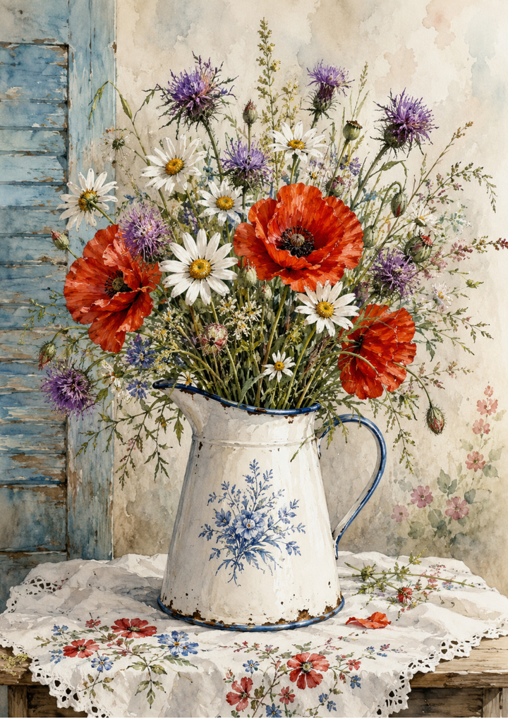 Rice Paper For Decoupage Vase of Wild Flowers Full Cat. No. 10399
