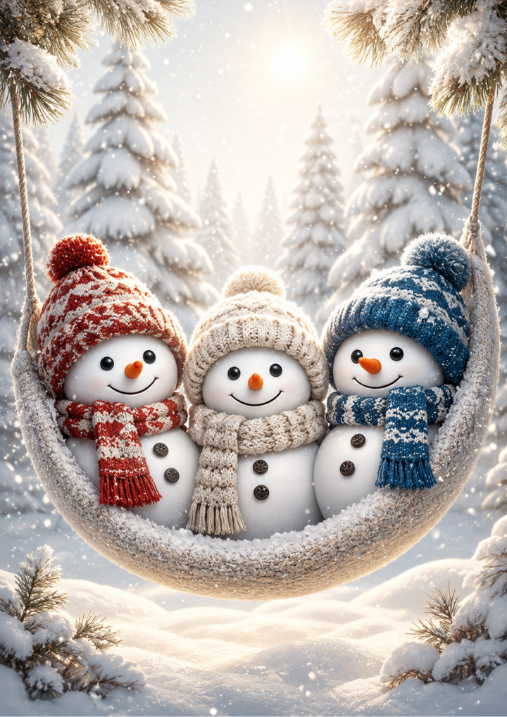 Rice Paper For Decoupage Snowmen in the Winter Hammock Collage Cat. No. 10421