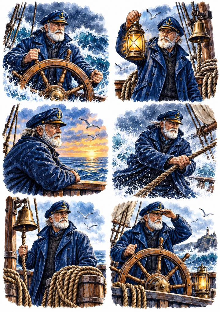 Rice Paper For Decoupage Captain of the Stormy Seas Collage Cat. No. 10434
