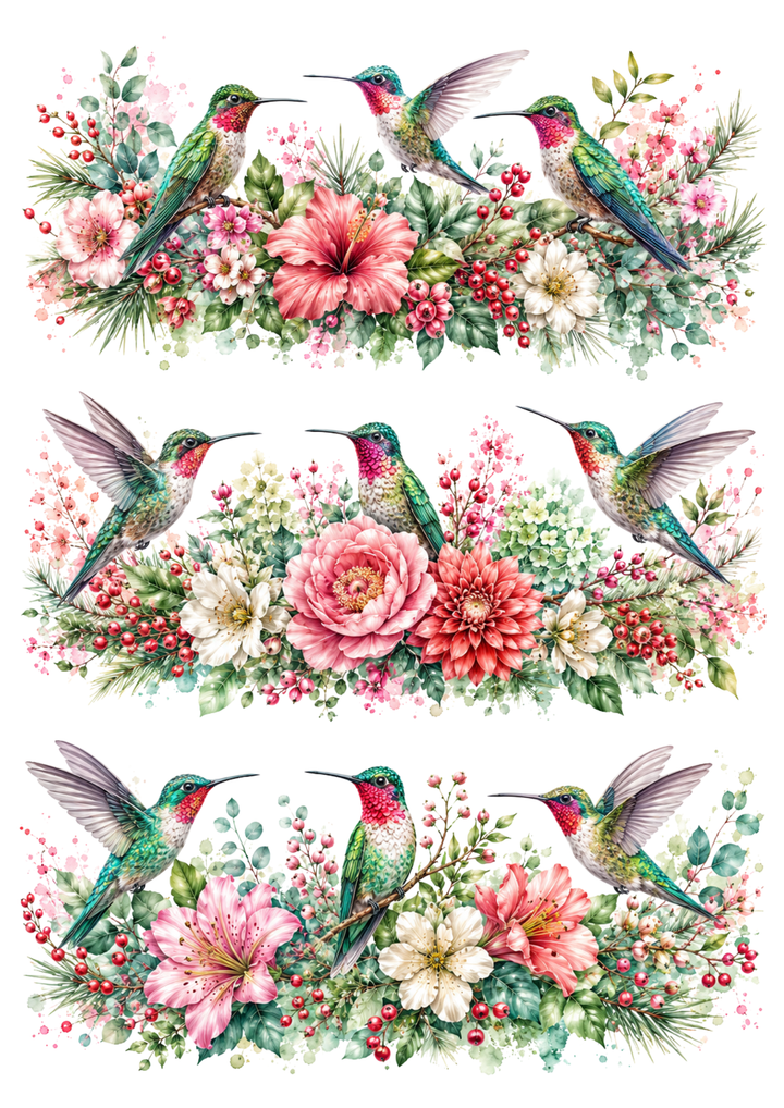 Rice Paper For Decoupage Singing Hummingbirds  Collage Cat. No. 10439