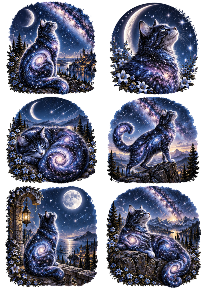 Rice Paper For Decoupage Galactic Cat Collage Cat. No 10463