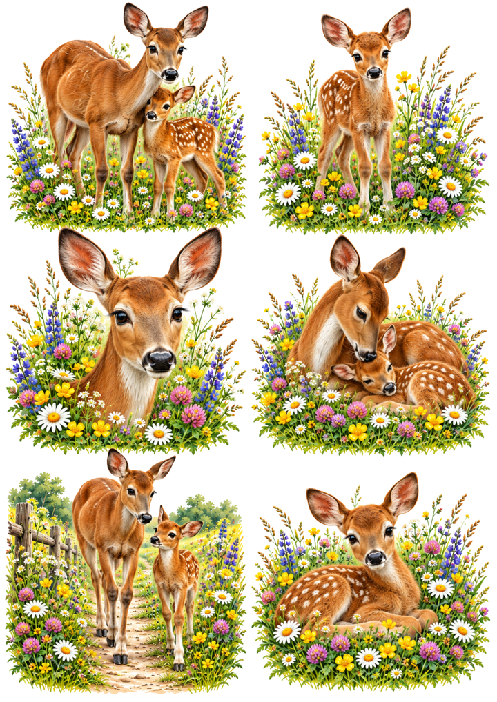 Rice Paper For Decoupage Little Deer in the Meadow Collage Cat. No 10468