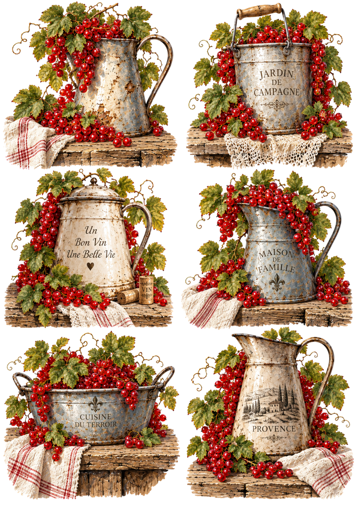 Rice Paper For Decoupage French Country Redcurrants Collage Cat. No 10512