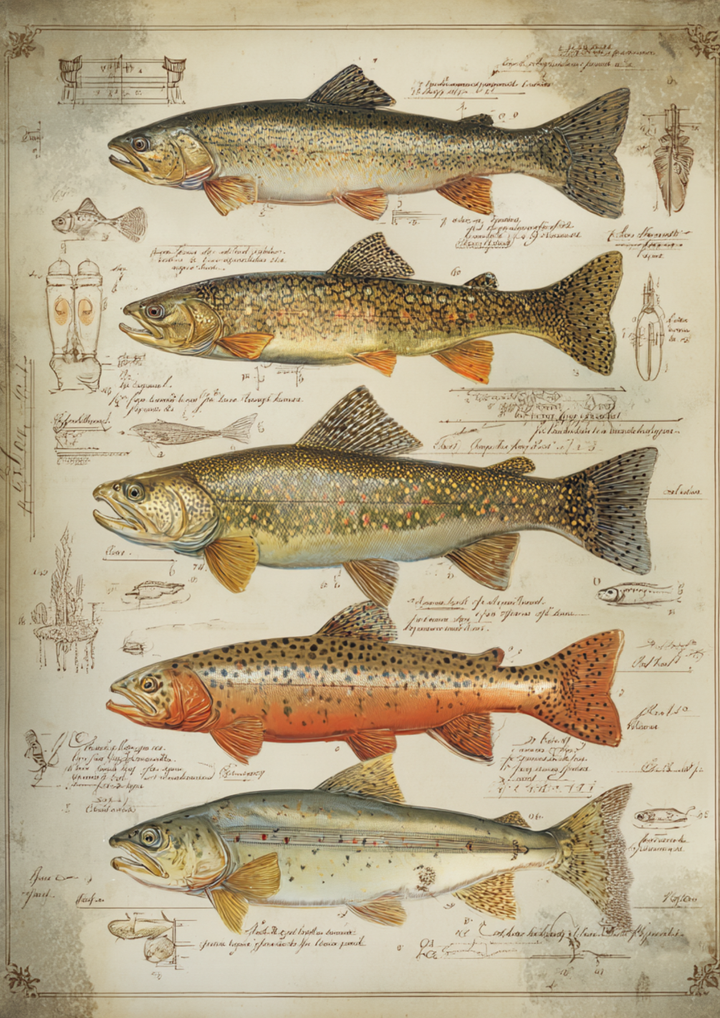 Rice Paper For Decoupage River Fish Botanical Study  Full  Cat. No 10553