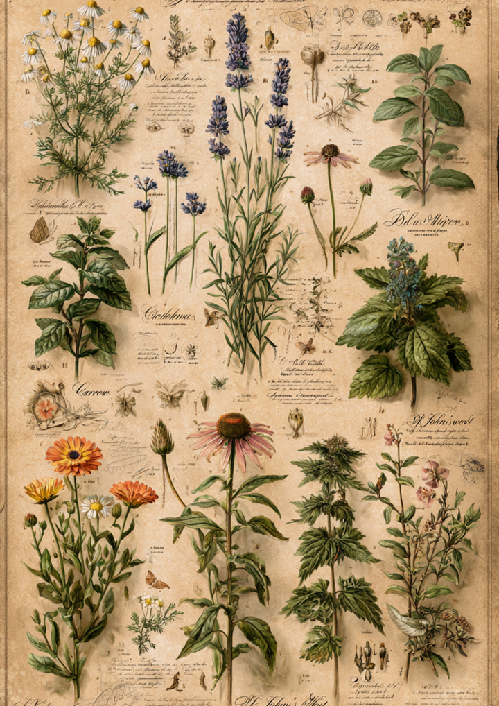 Rice Paper For Decoupage Vintage Botanical Herbarium Journaling Page Full  Cat. No 10571