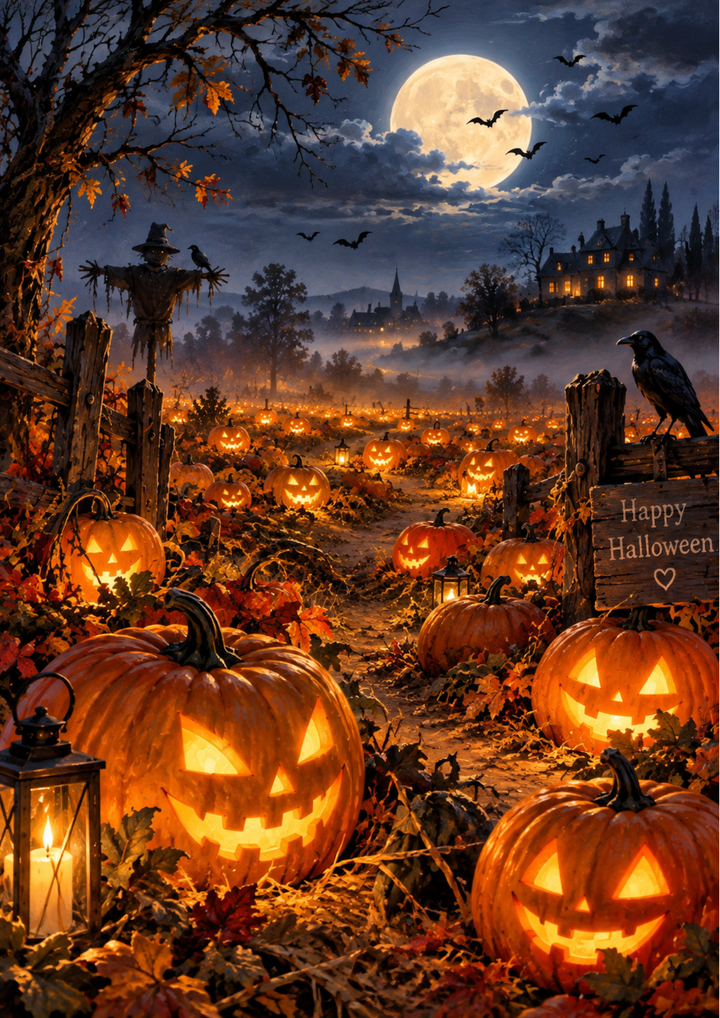 Rice Paper For Decoupage Moonlit Pumpkin Hollow  Full  Cat. No 10575