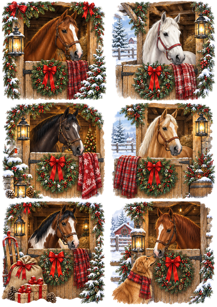 Rice Paper For Decoupage Christmas at the Winter Stables Collage Cat. No 10615